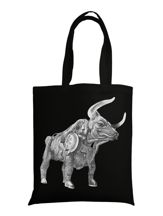 Black Tote Bag Ozzy Bull Artwork