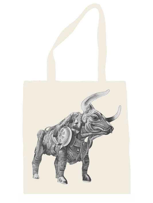 Natural Tote Bag Ozzy Bull Artwork